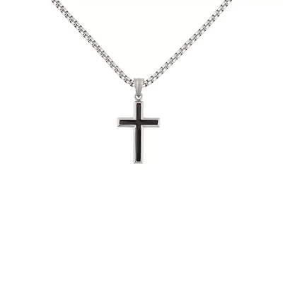 Black on Silver-Tone Cross Chain Necklace