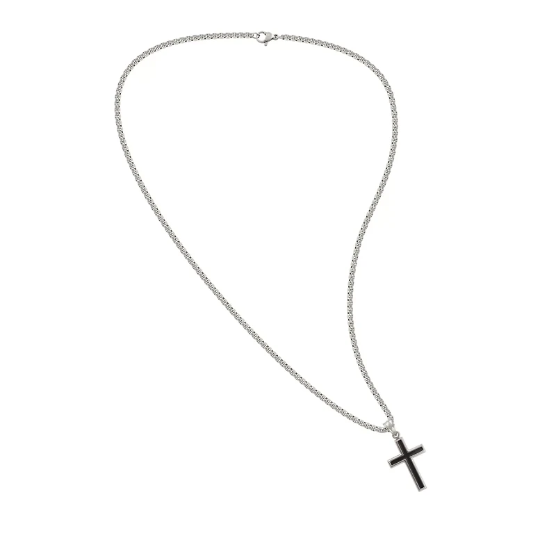 Black on Silver-Tone Cross Chain Necklace