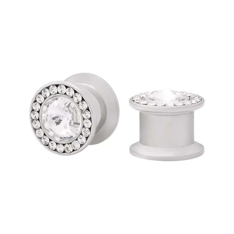 Clear CZ Halo Silver-Plated Screw Plugs