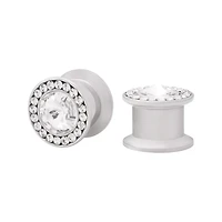Clear CZ Halo Silver-Plated Screw Plugs