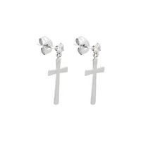 Clear CZ Cross Dangle Stud Earrings - 20 Gauge