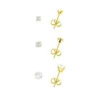 Multi-Pack Clear CZ 14K Gold-Plated Stud Earrings 3 Pair - 20 Gauge