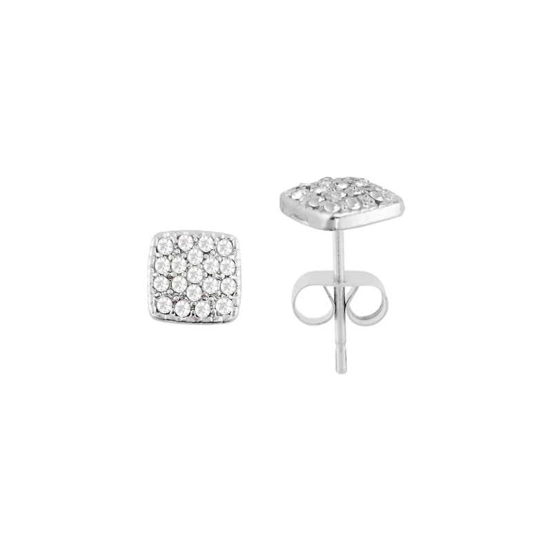 Clear CZ Square 14K White Gold-Plated Stud Earrings - 20 Gauge