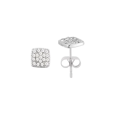 Clear CZ Square 14K White Gold-Plated Stud Earrings - 20 Gauge