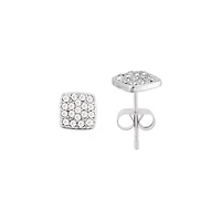 Clear CZ Square 14K White Gold-Plated Stud Earrings - 20 Gauge