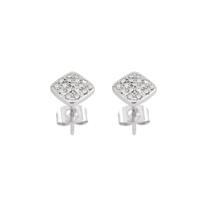 Clear CZ Square 14K White Gold-Plated Stud Earrings - 20 Gauge