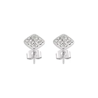 Clear CZ Square 14K White Gold-Plated Stud Earrings - 20 Gauge