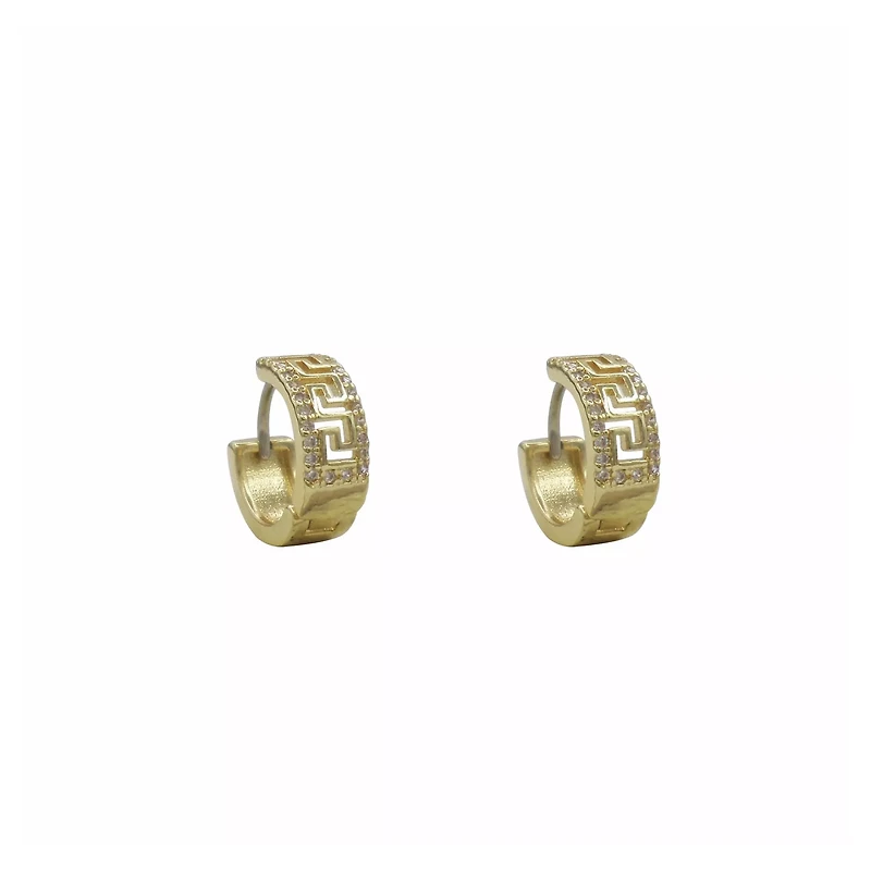 CZ Greek Gold-Plated Huggie Hoop Earrings - 18 Gauge