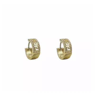 CZ Greek Gold-Plated Huggie Hoop Earrings - 18 Gauge