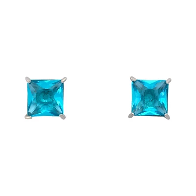 Blue CZ Square Stud Earrings - 20 Gauge