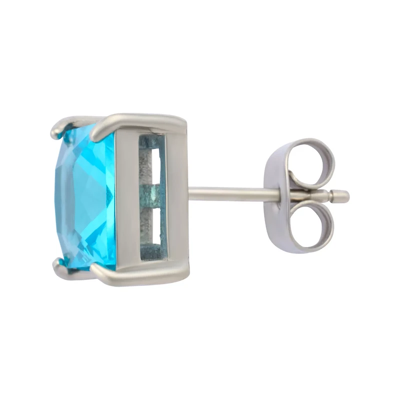 Blue CZ Square Stud Earrings - 20 Gauge