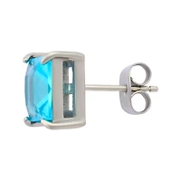 Blue CZ Square Stud Earrings - 20 Gauge