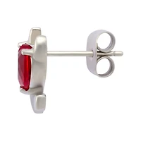 Red CZ Devil Heart Stud Earrings - 20 Gauge