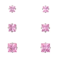 Multi-Pack Pink CZ Square Stud Earrings 3 Pairs - 20 Gauge