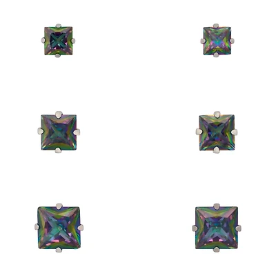 Multi-Pack Vitrail CZ Square Stud Earrings 3 Pairs - 20 Gauge