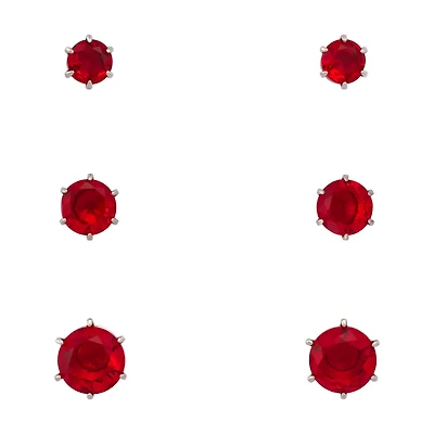 Multi-Pack Red CZ Round Stud Earrings 3 Pairs - 20 Gauge