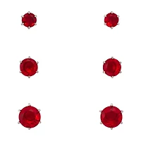 Multi-Pack Red CZ Round Stud Earrings 3 Pairs - 20 Gauge