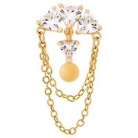 Clear CZ Heart Cluster Chain Gold-Plated Belly Ring - 14 Gauge