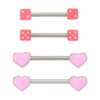 Multi-Pack Pink Heart and Dice Nipple Barbells 2 Pair - 14 Gauge