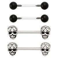 Multi-Pack Geometric Skull and Basic Nipple Barbells 2 Pair - 14 Gauge