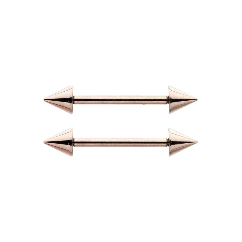 Silvertone Spiked Internally Threaded Nipple Barbells - 14 Gauge