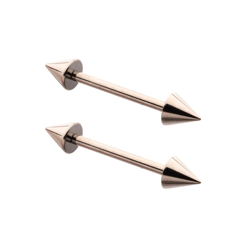 Silvertone Spiked Internally Threaded Nipple Barbells - 14 Gauge