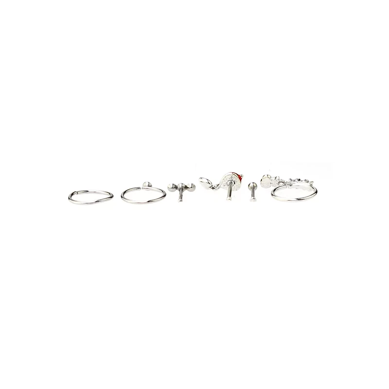 Multi-Pack CZ Berry Nose Pins and Hoop Rings 6 Pack - 20 Gauge