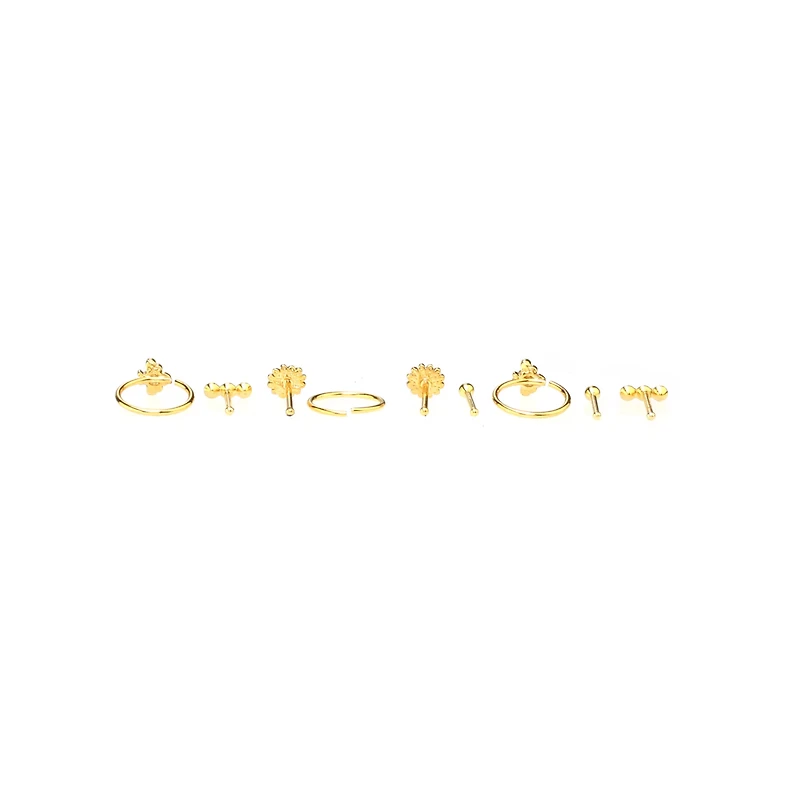 Multi-Pack Round CZ Goldtone Sunflower Nose Rings 9 Pack - 20 Gauge