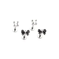 Multi-Pack Clear CZ and Black Bow Labret Rings 4 Pack - 16 Gauge