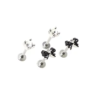 Multi-Pack Clear CZ and Black Bow Labret Rings 4 Pack - 16 Gauge