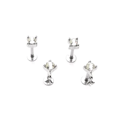 Multi-Pack Clear CZ Square Dangle Labret Rings 4 Pack - 16 Gauge