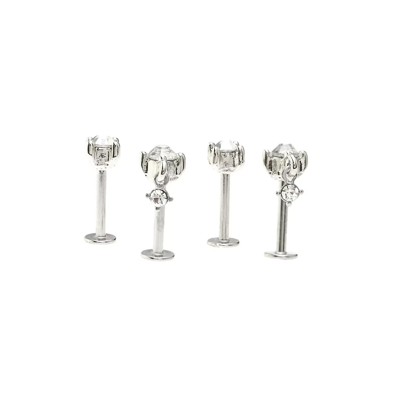 Multi-Pack Clear CZ Square Dangle Labret Rings 4 Pack - 16 Gauge