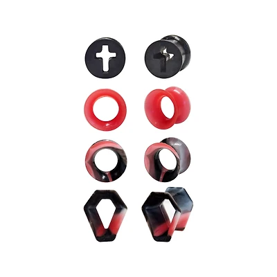 Multi-Pack Black and Red Marbled Silicone Gothic Coffin Tunnels - 4 Pair