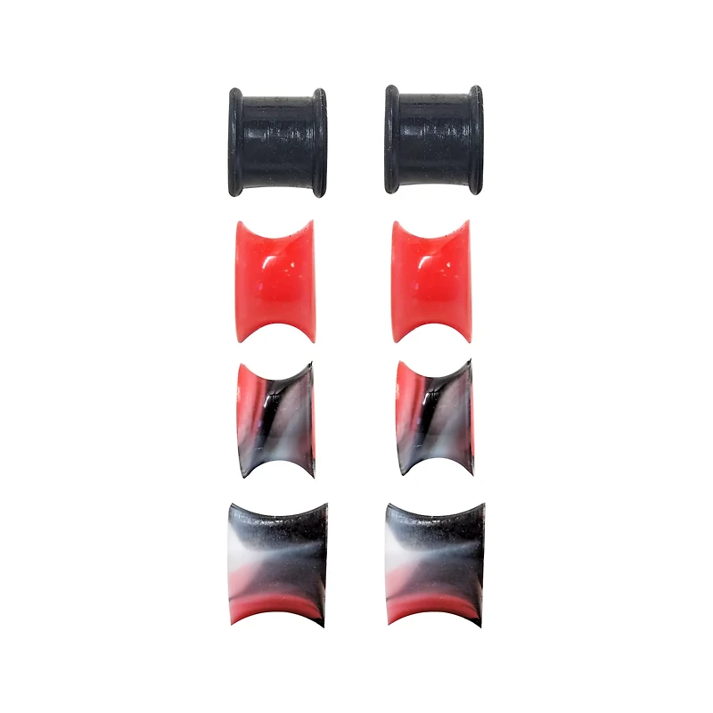 Multi-Pack Black and Red Marbled Silicone Gothic Coffin Tunnels - 4 Pair