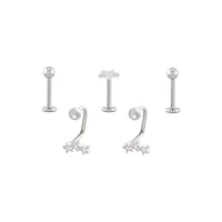 Multi-Pack CZ Star Labret and Lippy Loop Lip Rings 5 Pack - 16 Gauge