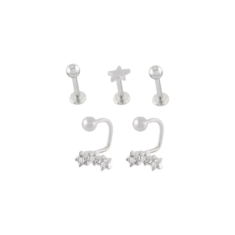 Multi-Pack CZ Star Labret and Lippy Loop Lip Rings 5 Pack - 16 Gauge