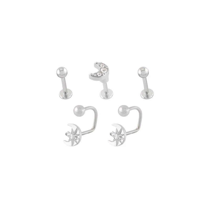 Multi-Pack CZ Moon Labret and Lippy Loop Lip Rings 5 Pack - 16 Gauge