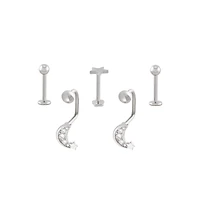 Multi-Pack CZ Star Moon Labret and Lippy Loop Lip Rings 5 Pack - 16 Gauge