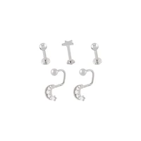 Multi-Pack CZ Star Moon Labret and Lippy Loop Lip Rings 5 Pack - 16 Gauge