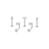 Multi-Pack CZ Opal-Effect Flower Labret and Lippy Loop Lip Rings 5 Pack - 16 Gauge