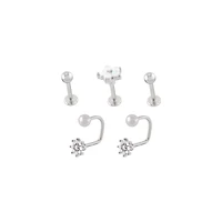 Multi-Pack CZ Opal-Effect Flower Labret and Lippy Loop Lip Rings 5 Pack - 16 Gauge