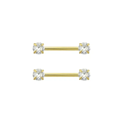 Clear CZ 14K Gold-Plated Nipple Barbells - 14 Gauge