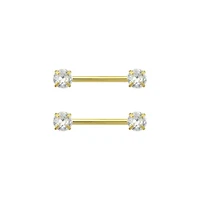 Clear CZ 14K Gold-Plated Nipple Barbells - 14 Gauge