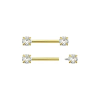 Clear CZ 14K Gold-Plated Nipple Barbells - 14 Gauge