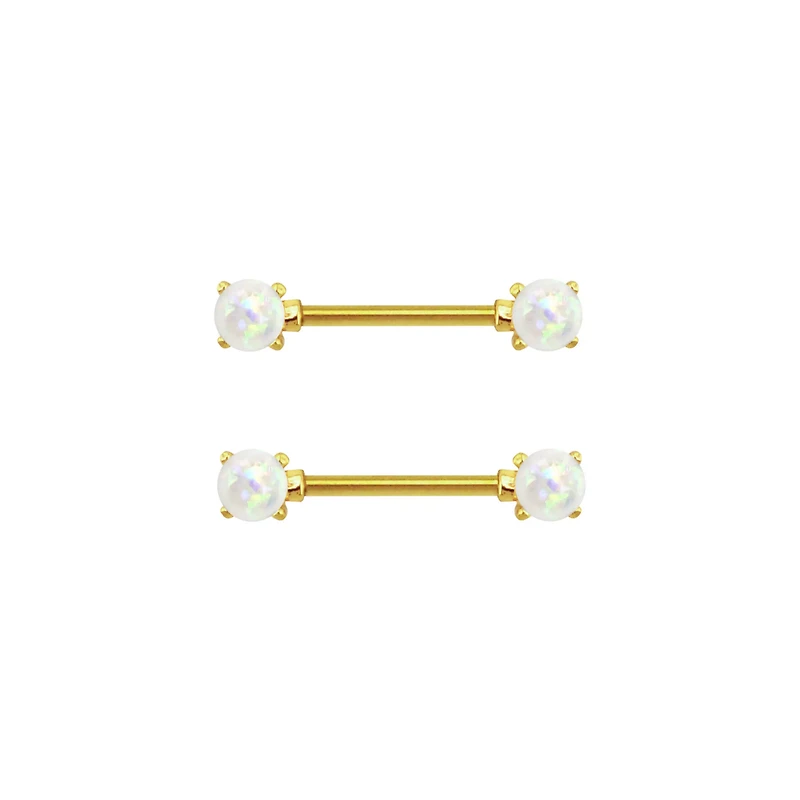 Opal-Effect 14K Gold-Plated Nipple Barbells - 14 Gauge