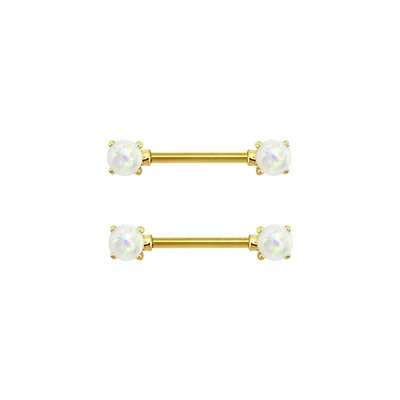 Opal-Effect 14K Gold-Plated Nipple Barbells - 14 Gauge