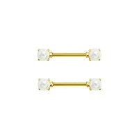 Opal-Effect 14K Gold-Plated Nipple Barbells - 14 Gauge