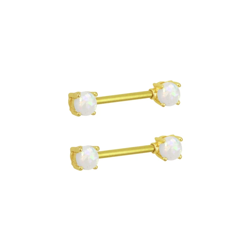 Opal-Effect 14K Gold-Plated Nipple Barbells - 14 Gauge
