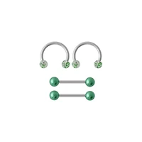 Multi-Pack Green Marble Nipple Barbells and Horseshoe Rings 2 Pairs - 14 Gauge