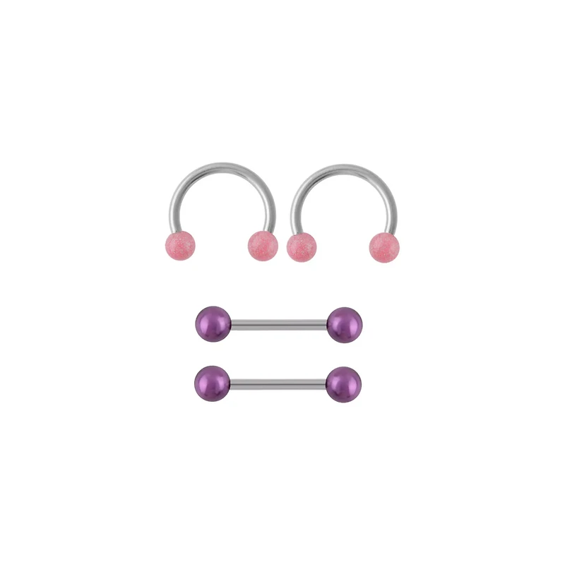 Multi-Pack and Shimmer Nipple Barbells and Horseshoe Rings 2 Pairs